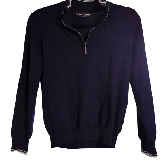 JACK SMITH Pullover Sweater Long Sleeve Argyle Quarter Zipper Collar Size S - Picture 5 of 11